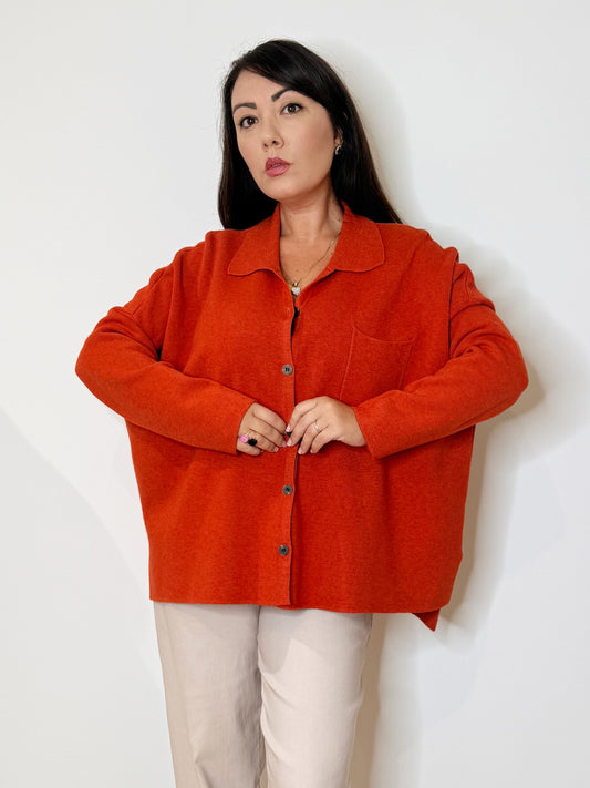 Camicia over in maglia arancio