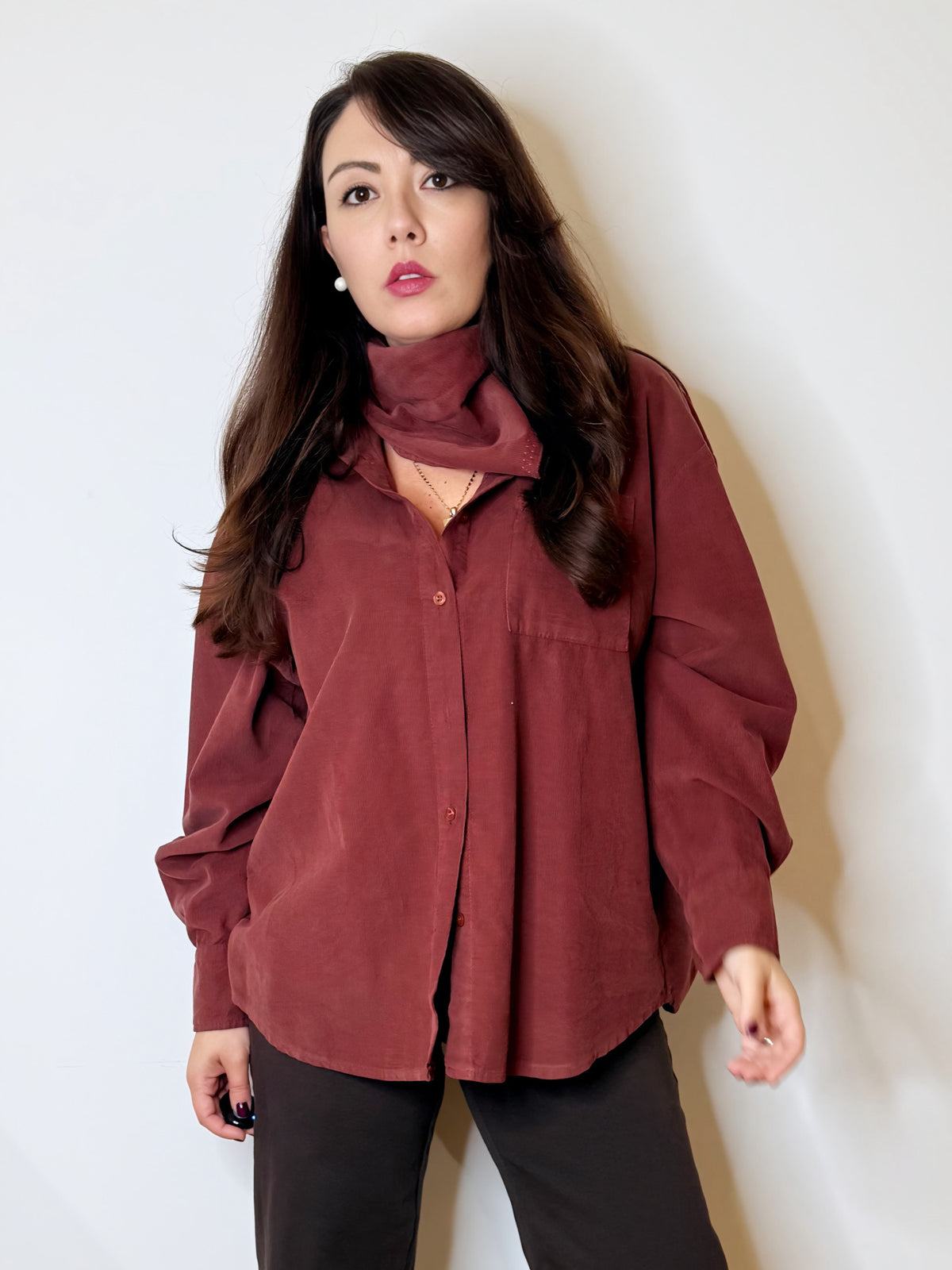 Maxi camicia in velluto con foulard