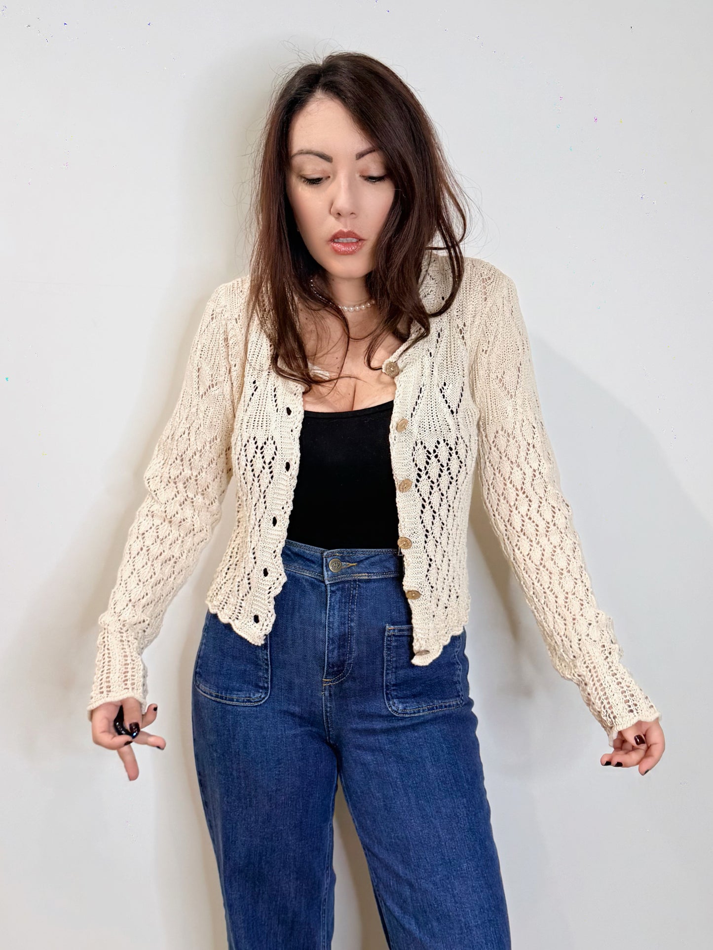 Cardigan traforato écru