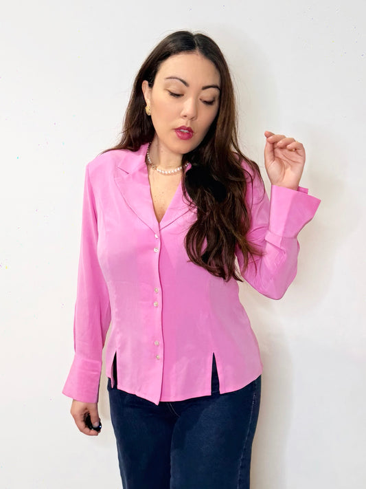 Camicia 100% seta rosa barbie