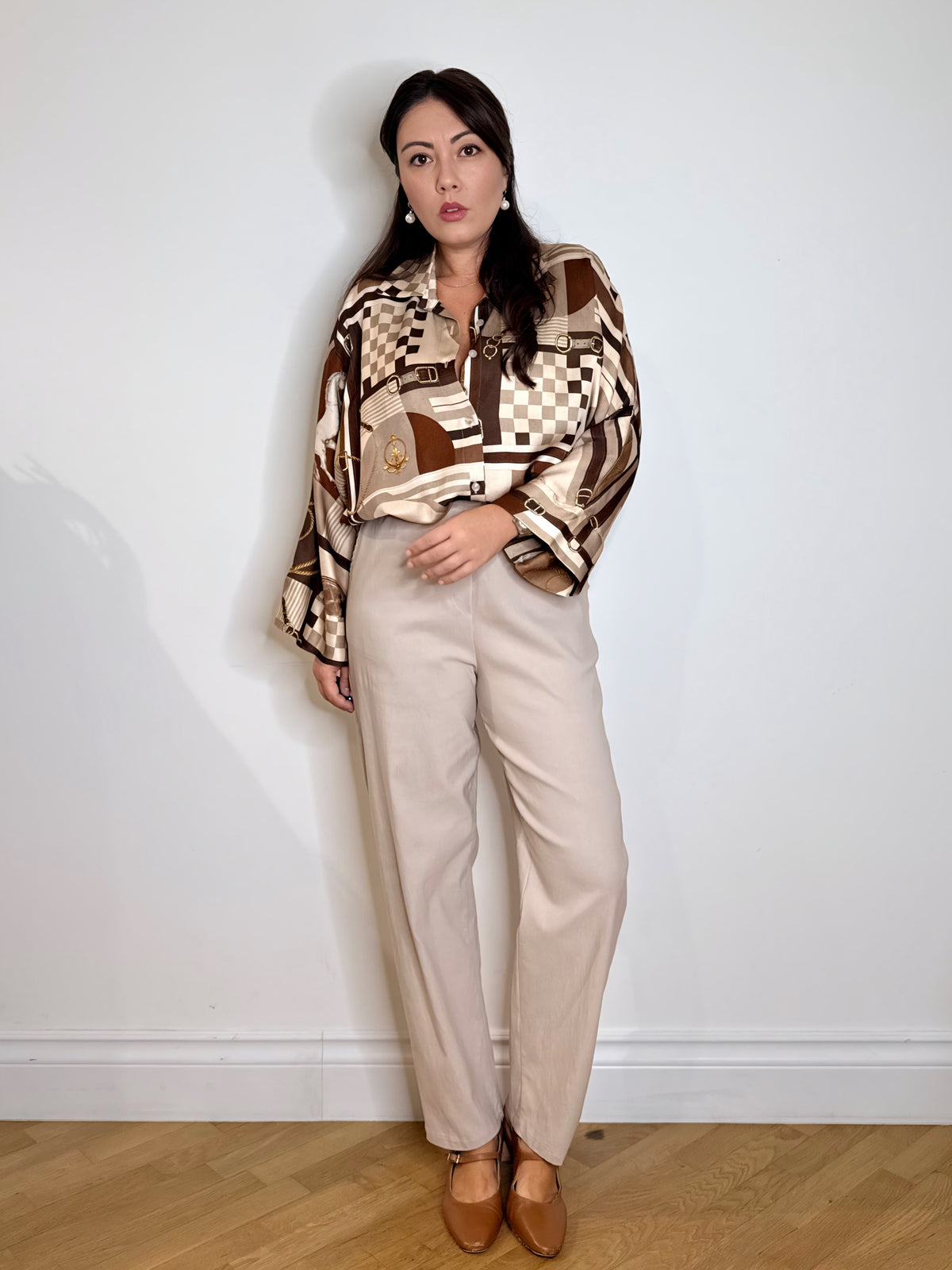 Camicia satinata stampa cavalli