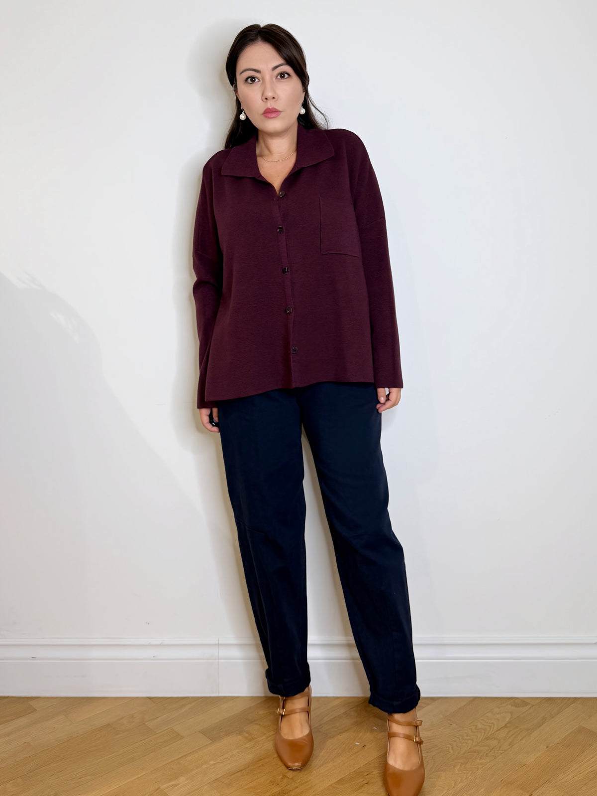 Maxi camicia in maglia burgundy