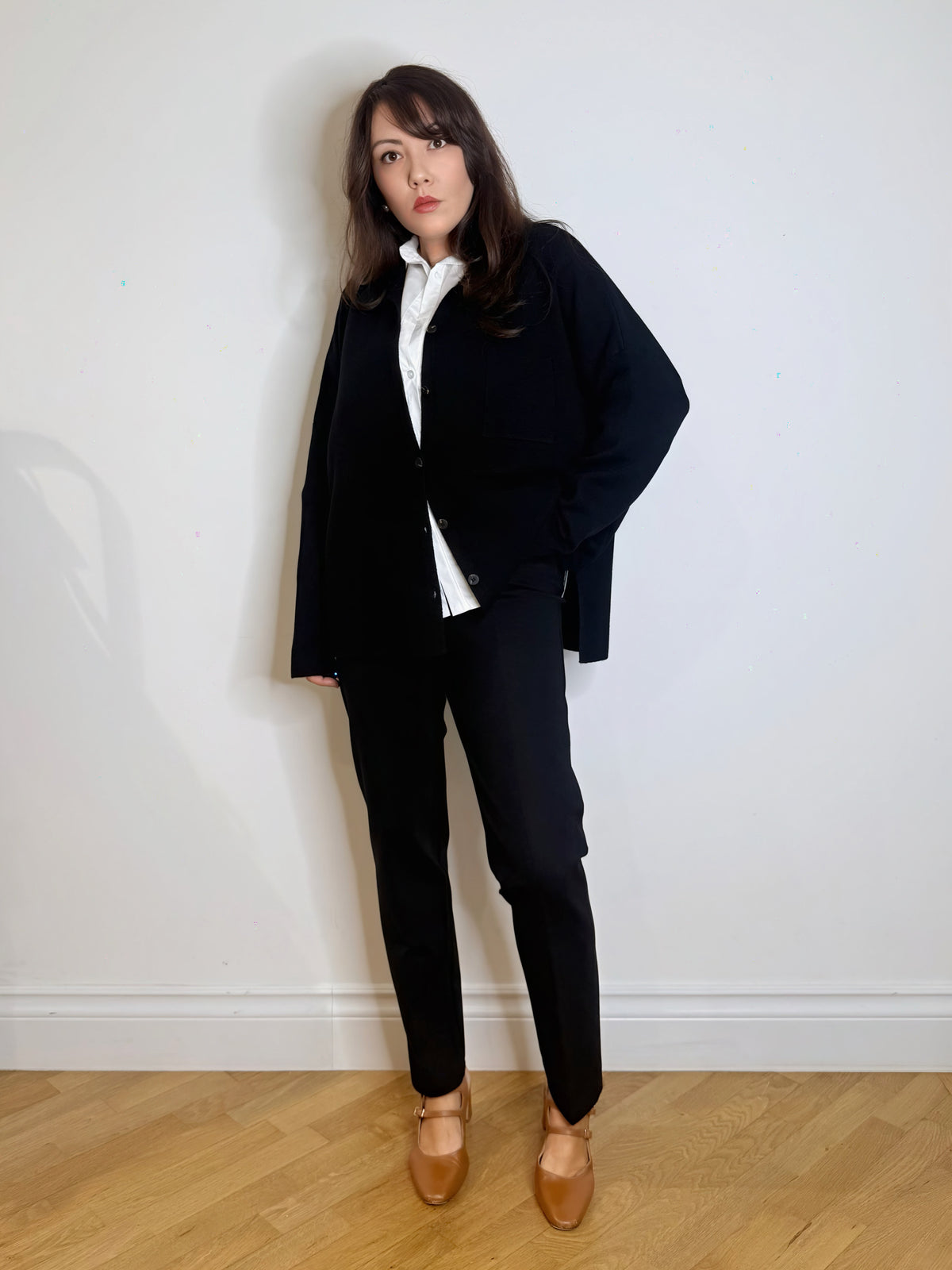 Pantalone gamba dritta in punto Milano nero
