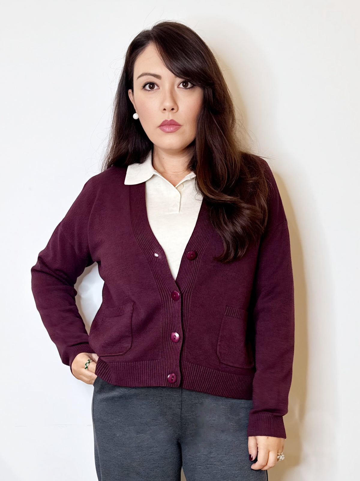 Cardigan bordeaux scollo a V