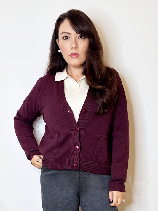 Cardigan bordeaux scollo a V