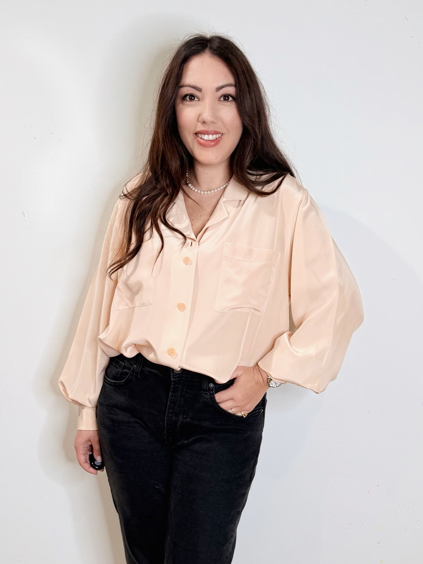 Camicia in pura seta rosa cipria