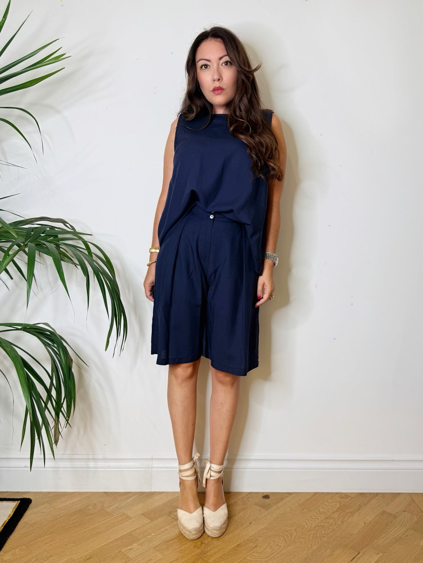 Completo blu in misto lino