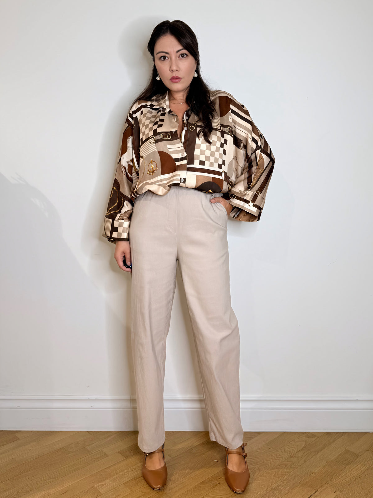 Camicia satinata stampa cavalli