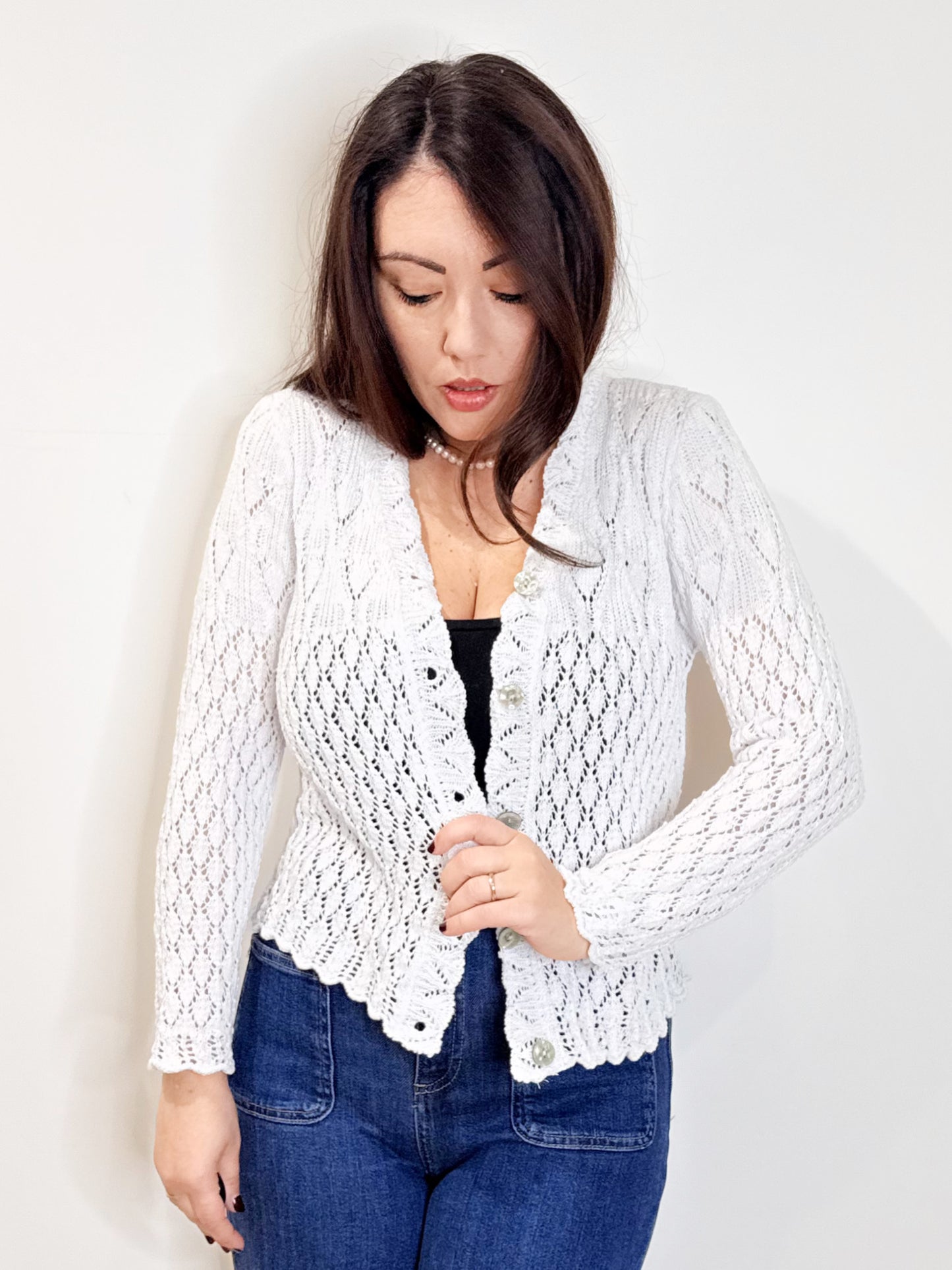 Cardigan traforato bianco