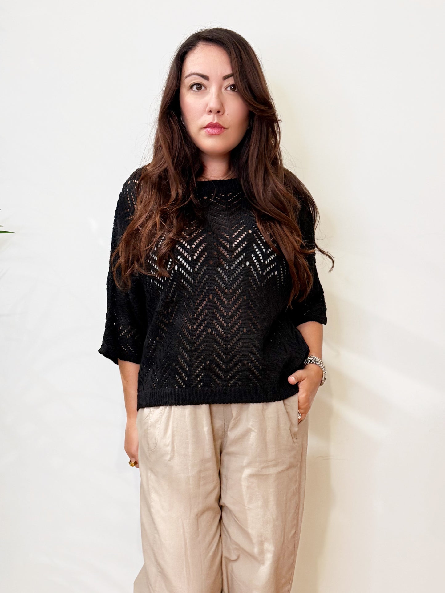 Maglia traforata nera