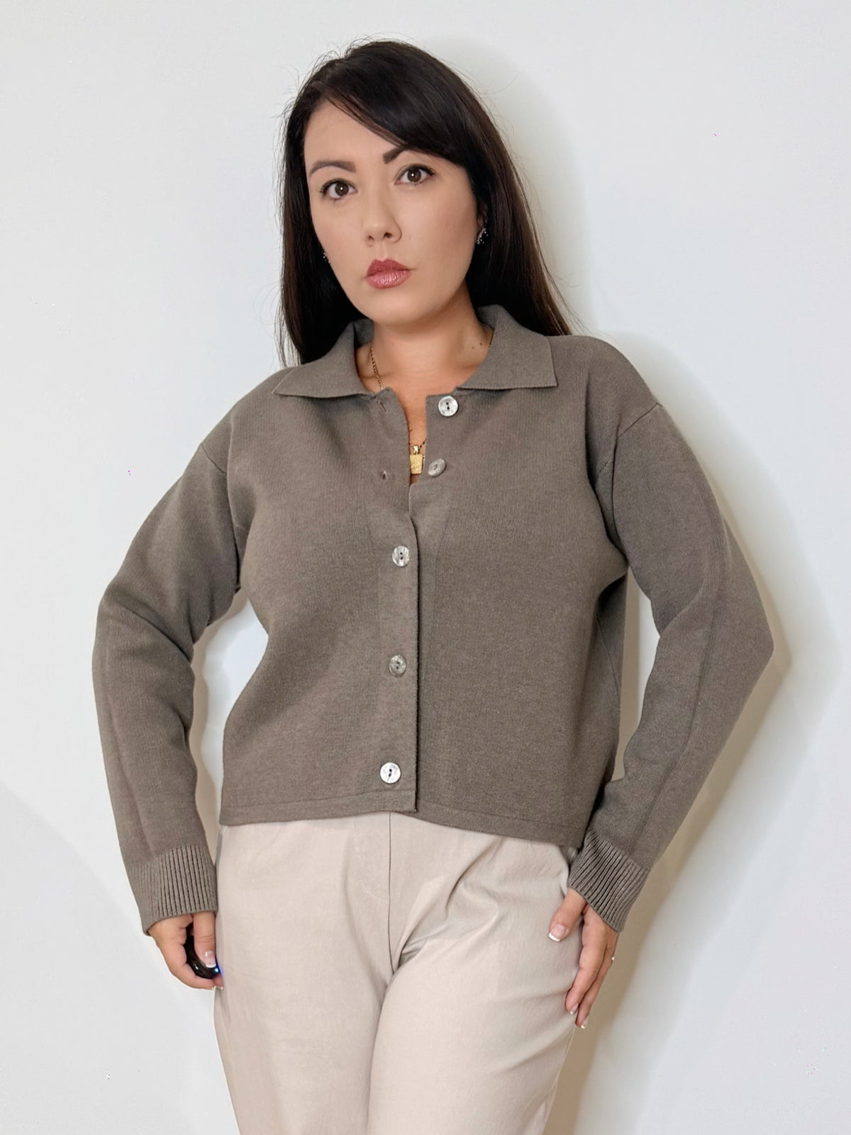 Cardigan con collo polo Moka