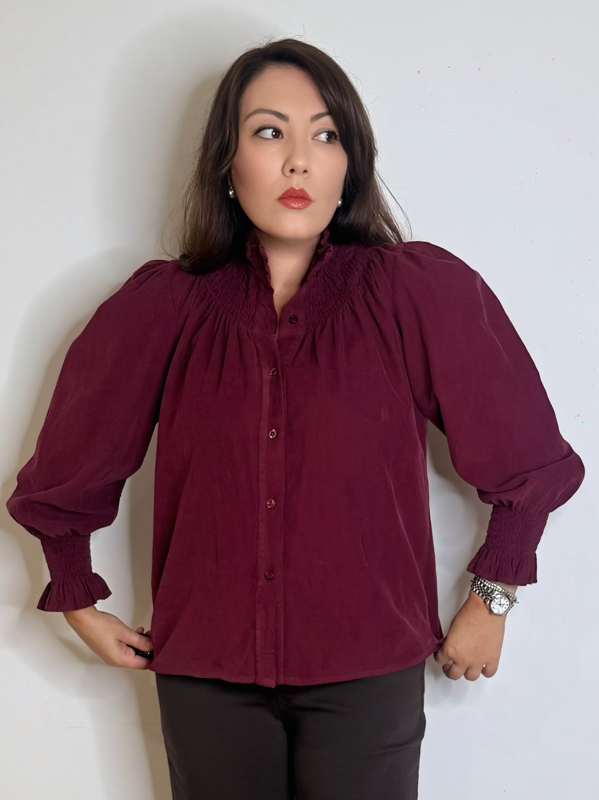 Camicia in velluto millerighe Borgogna