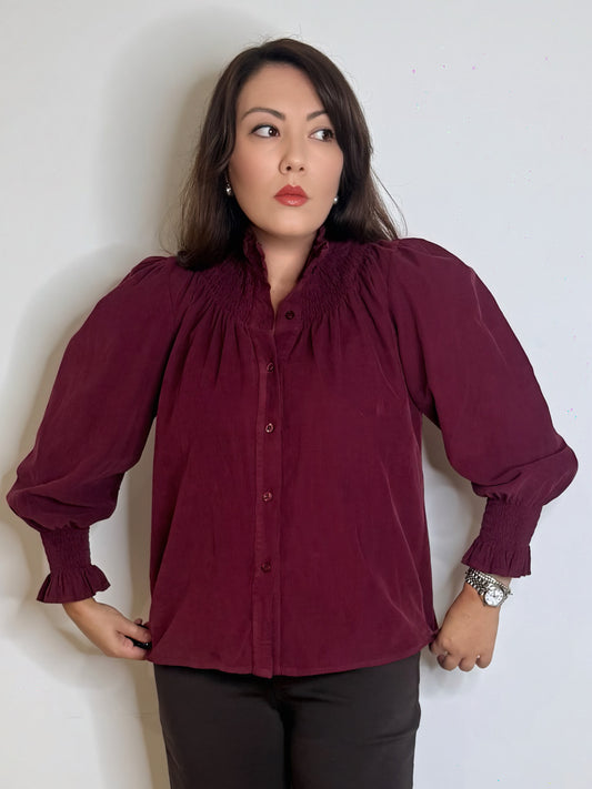 Camicia in velluto millerighe Borgogna