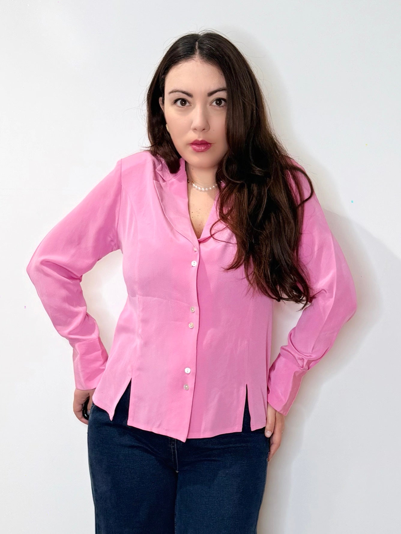 Camicia 100% seta rosa barbie