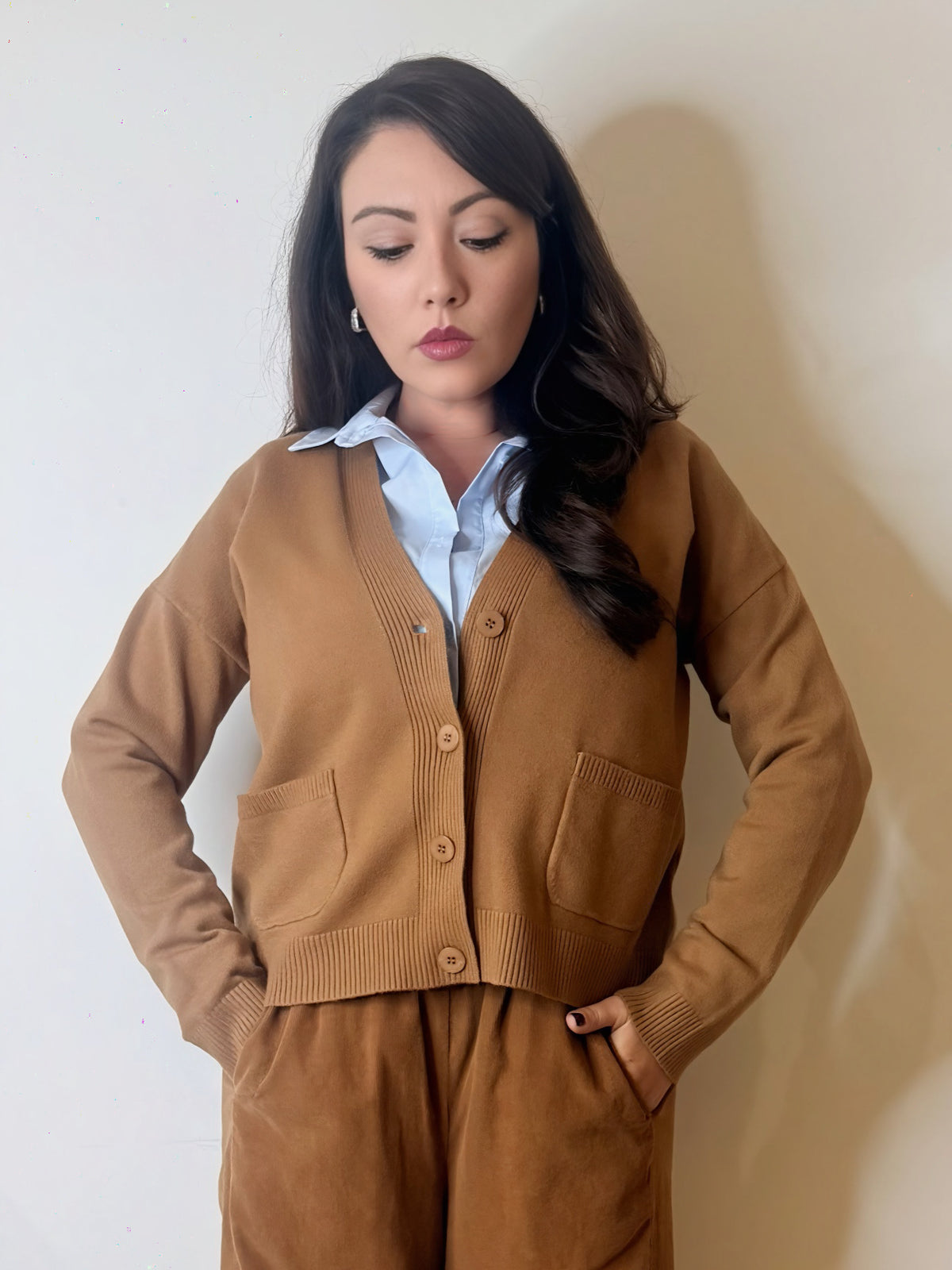 Cardigan in maglia camel