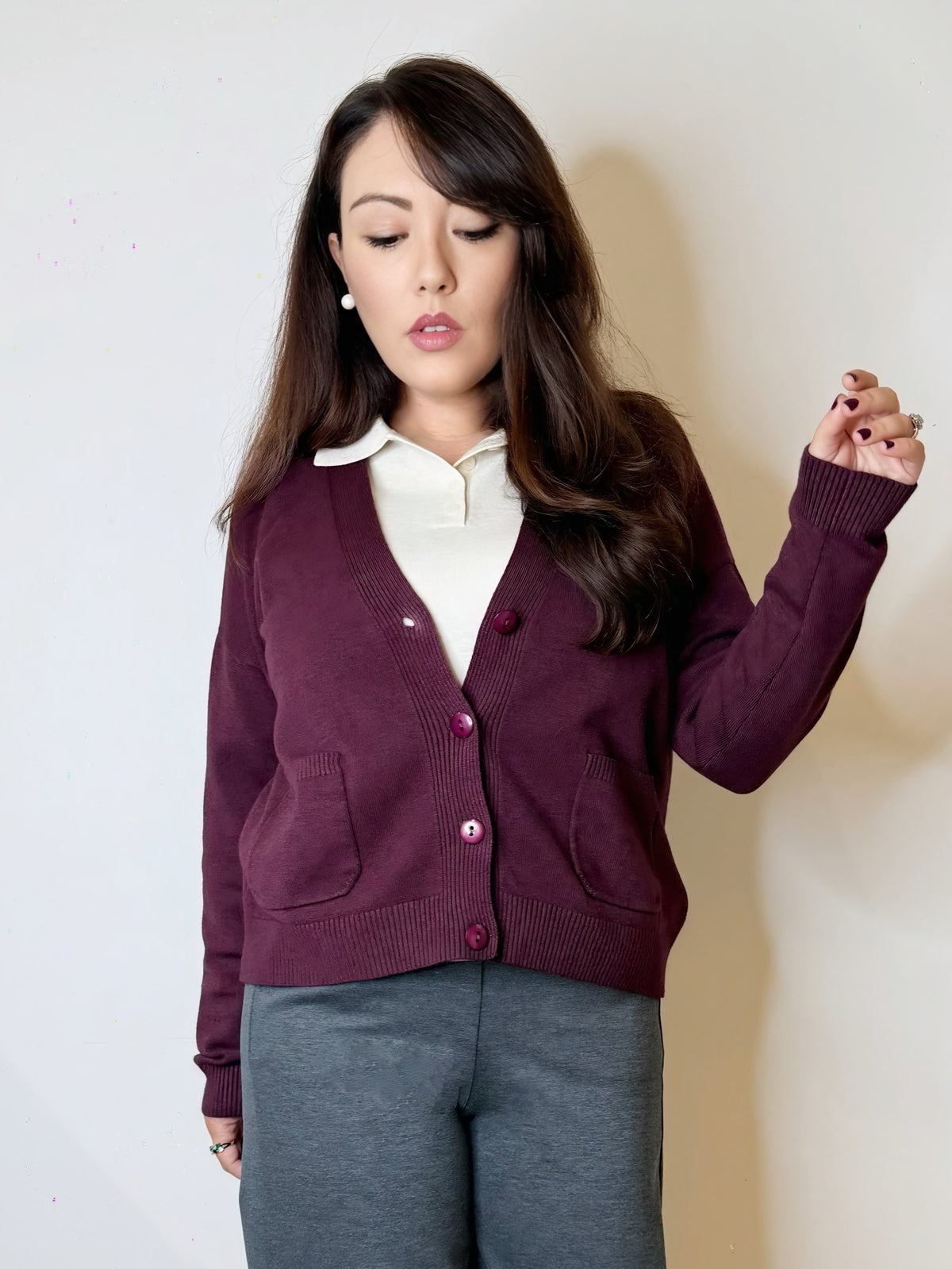 Cardigan bordeaux scollo a V