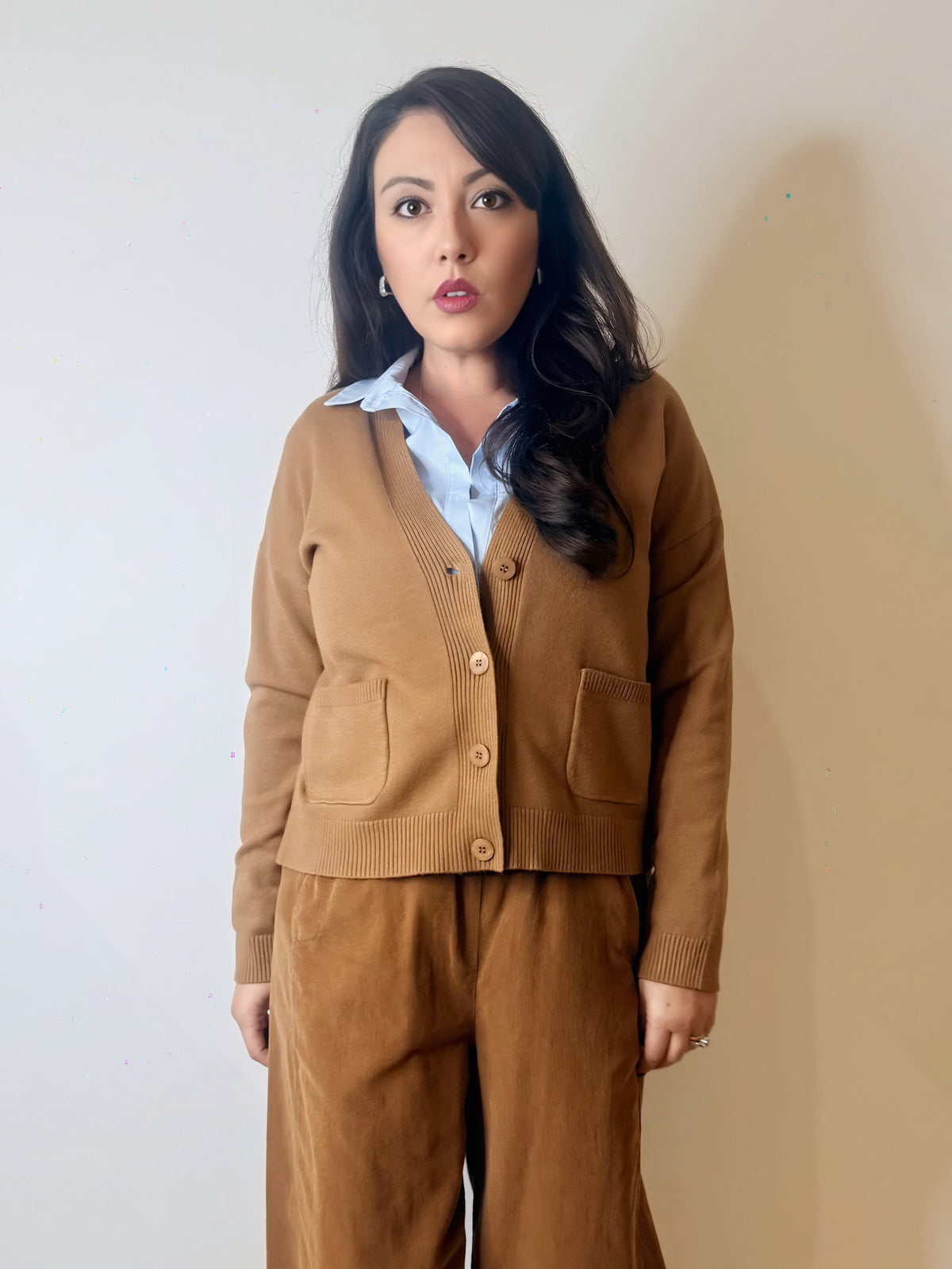 Cardigan in maglia camel