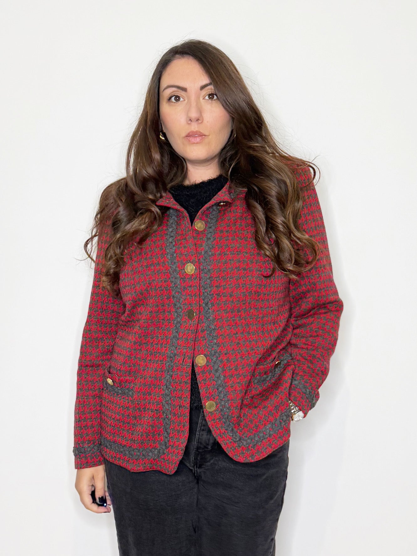 Giacca cardigan in pied de poule