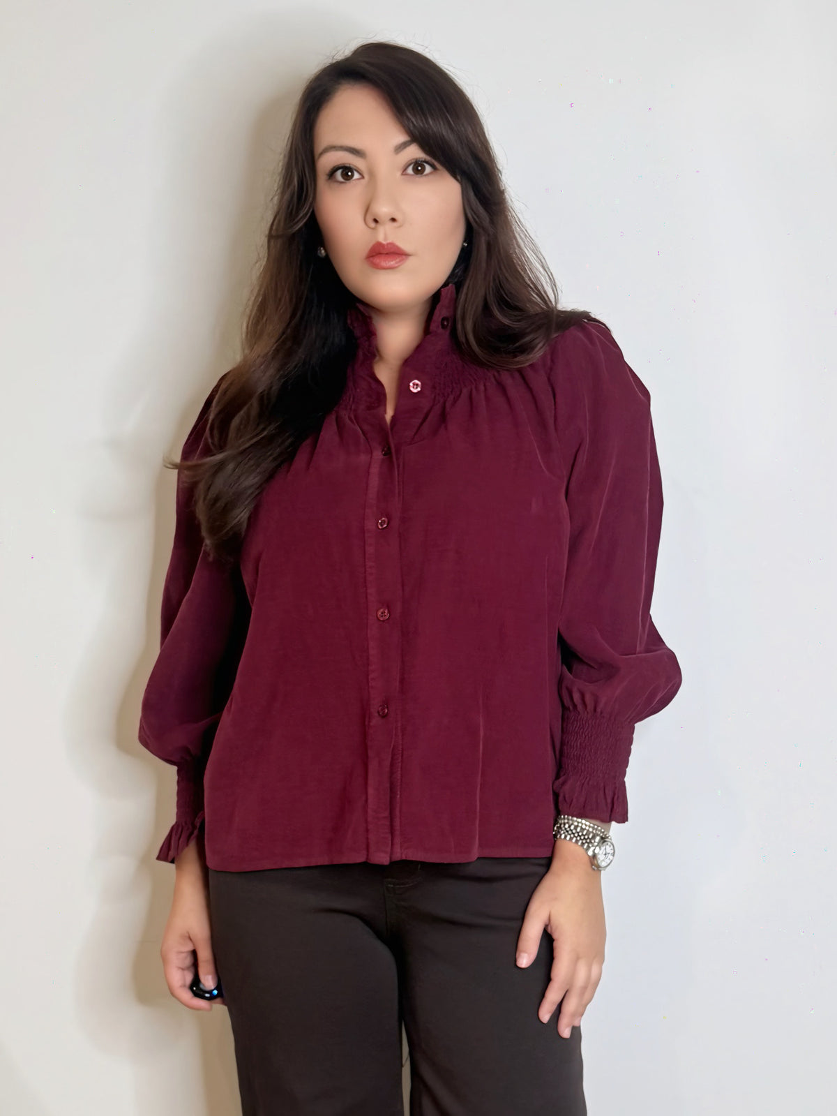 Camicia in velluto millerighe Borgogna