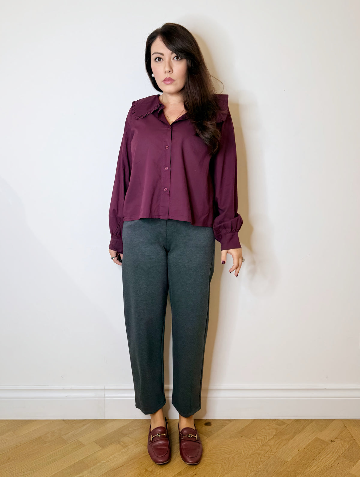 Camicia burgundy collo bon ton