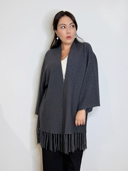 Cardigan con frange grigio