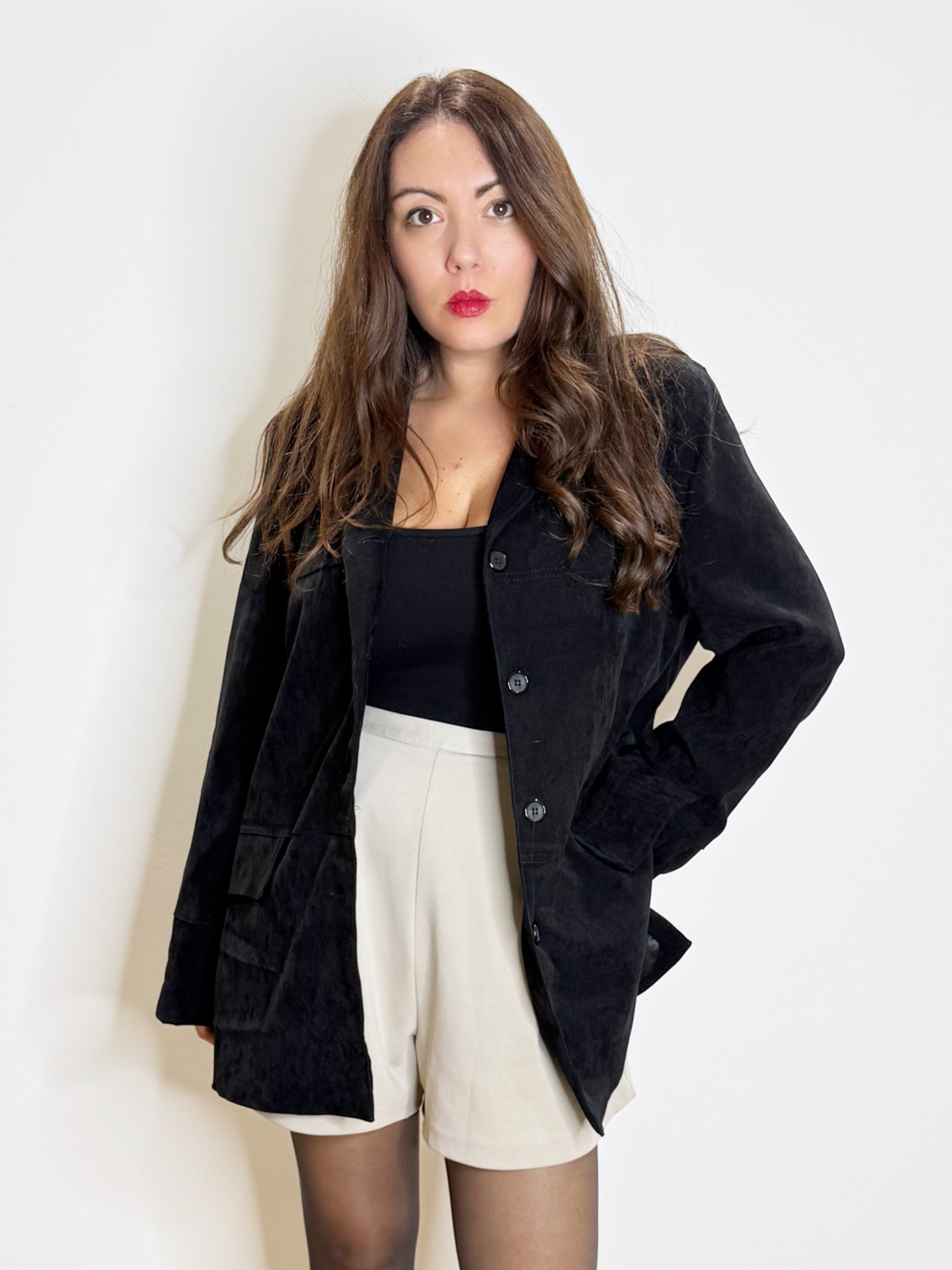 Giacca nera in simil suede