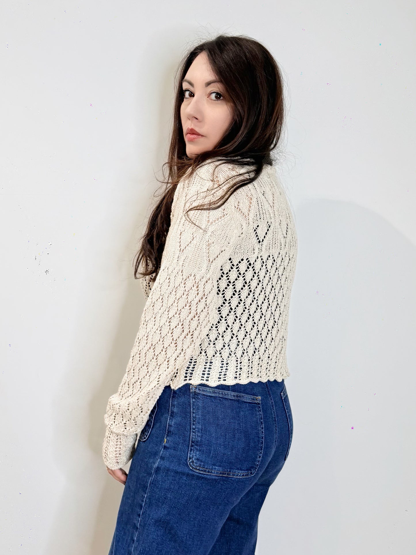 Cardigan traforato écru