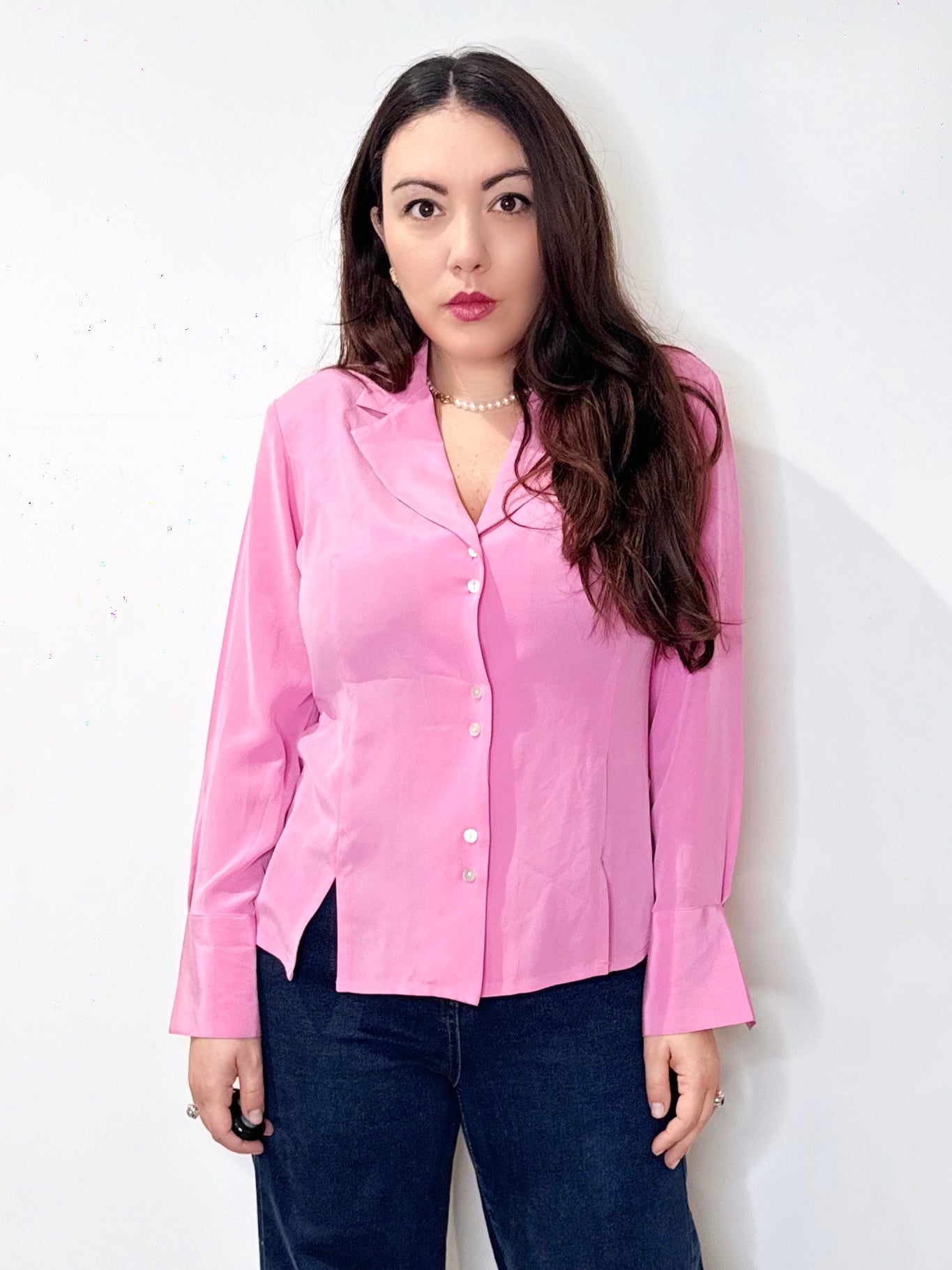 Camicia 100% seta rosa barbie