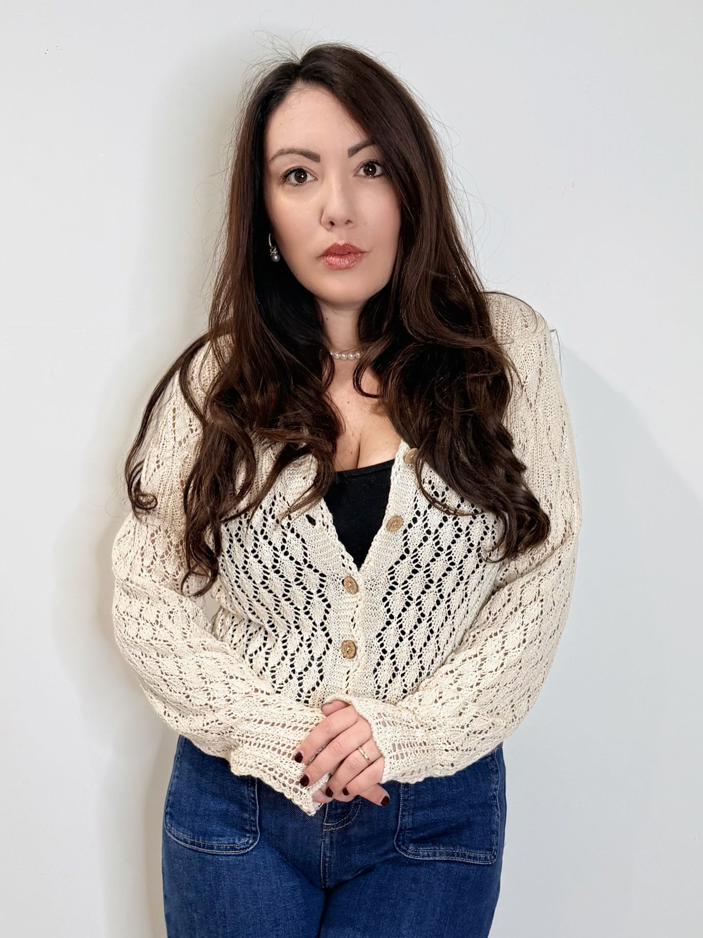 Cardigan traforato écru