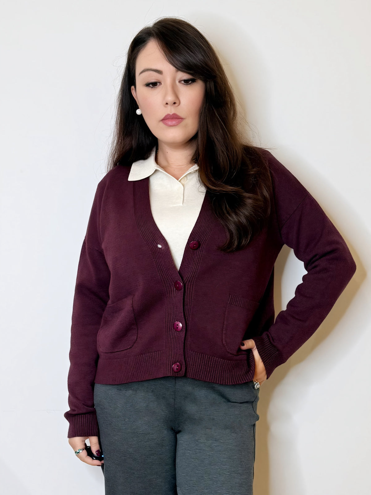 Cardigan bordeaux scollo a V