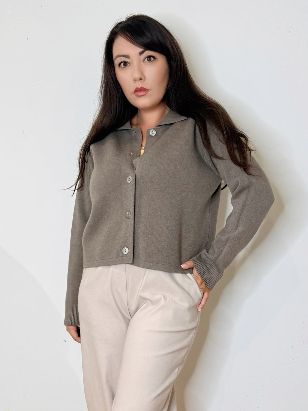 Cardigan con collo polo Moka