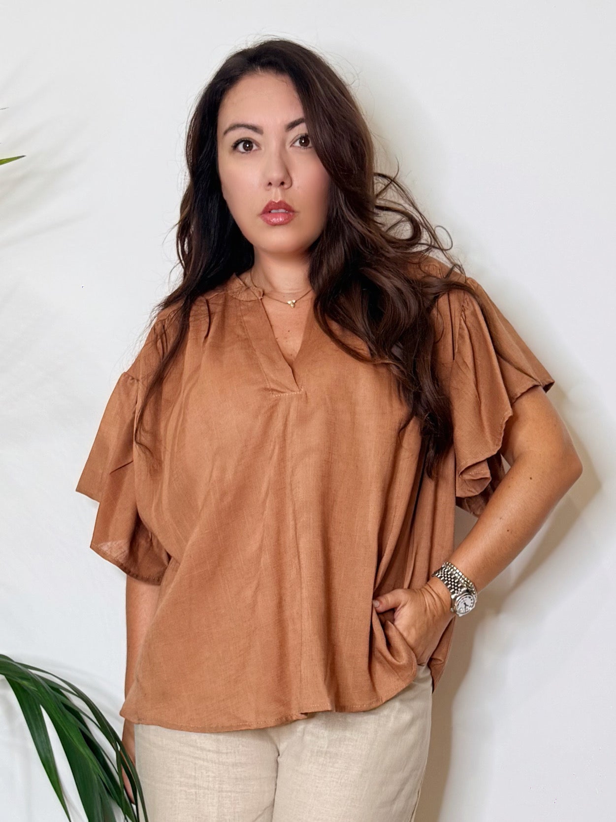 Blusa over misto lino