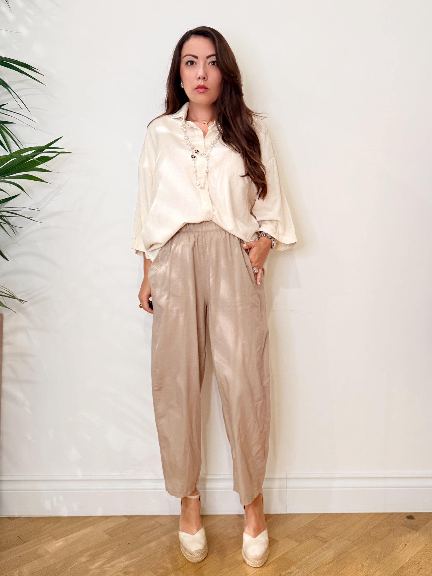 Pantalone in cotone sabbia
