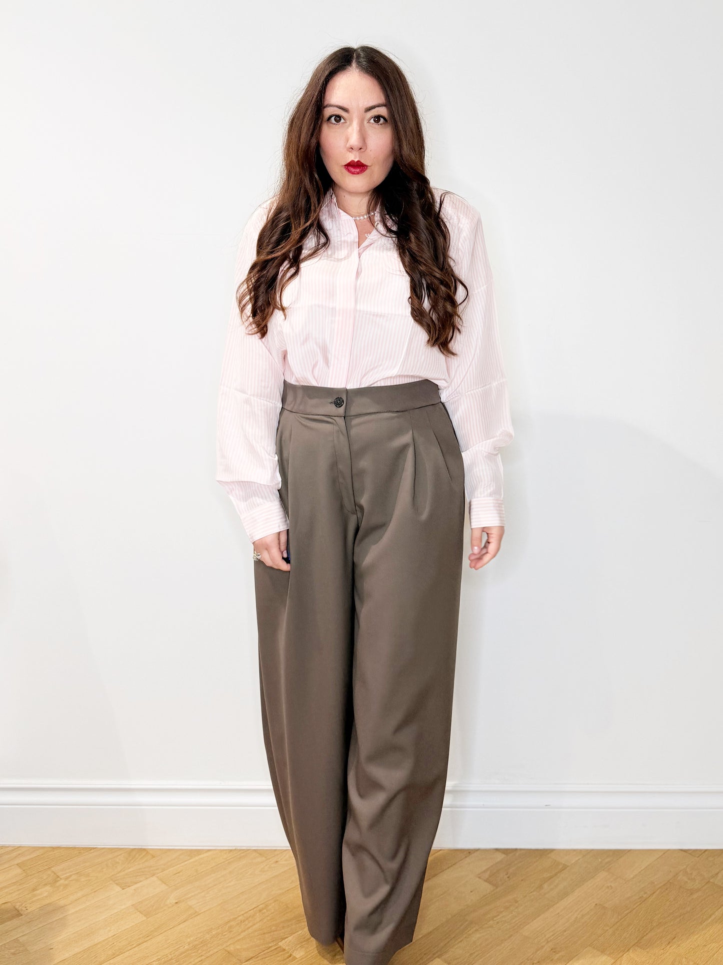 Camicia in seta a righe rosa