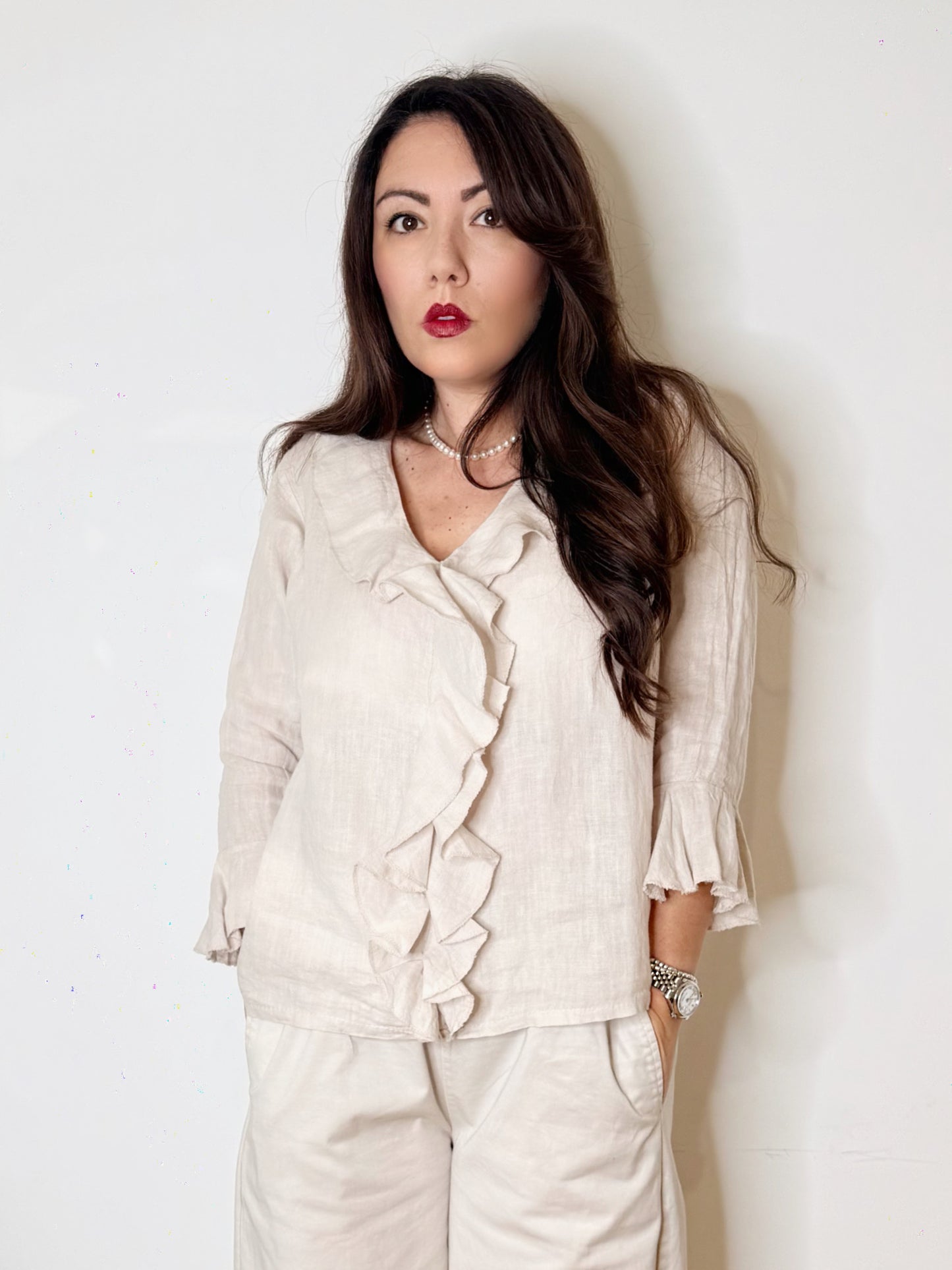 Blusa con volant 100%Lino