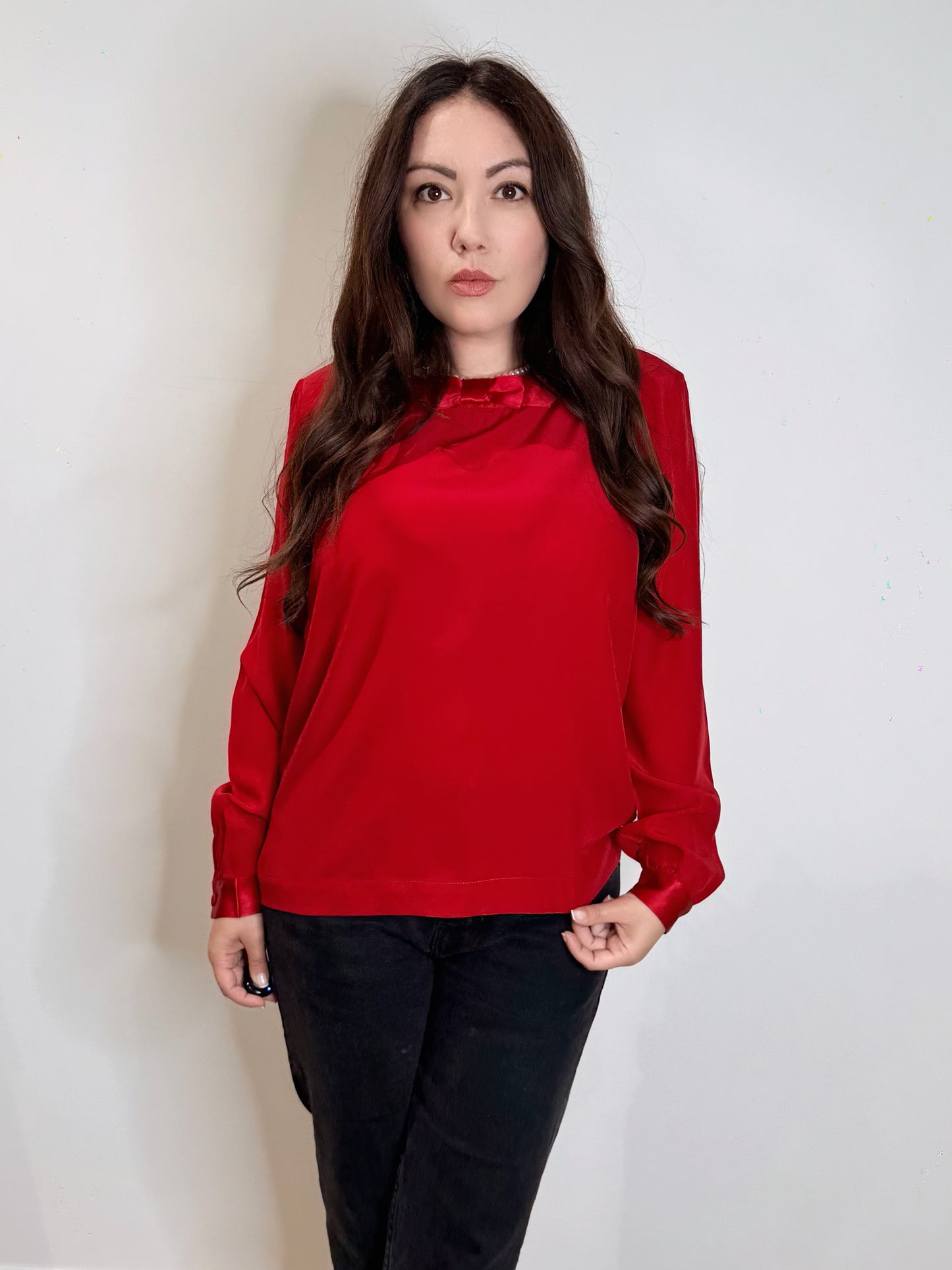 Camicia in pura seta rossa