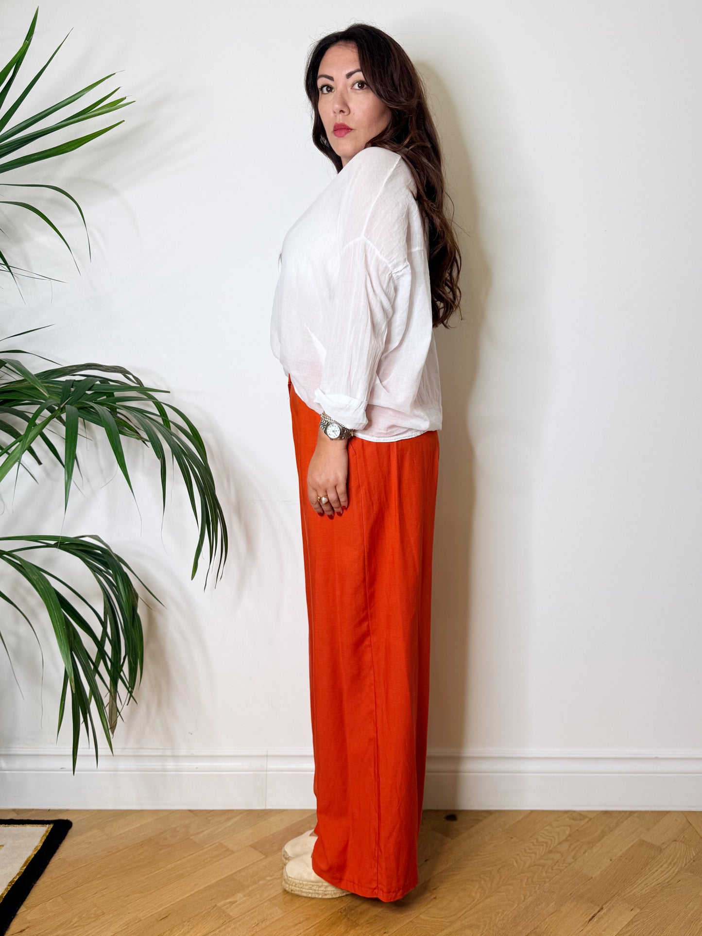 Pantaloni palazzo misto lino arancio