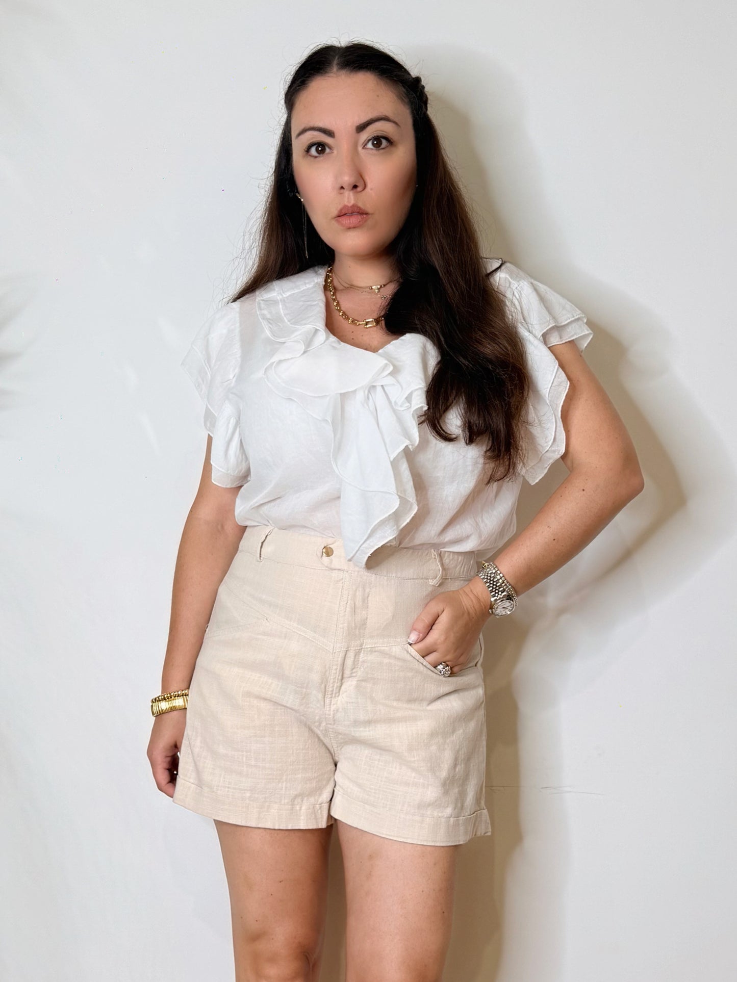 Shorts a vita alta in cotone corda
