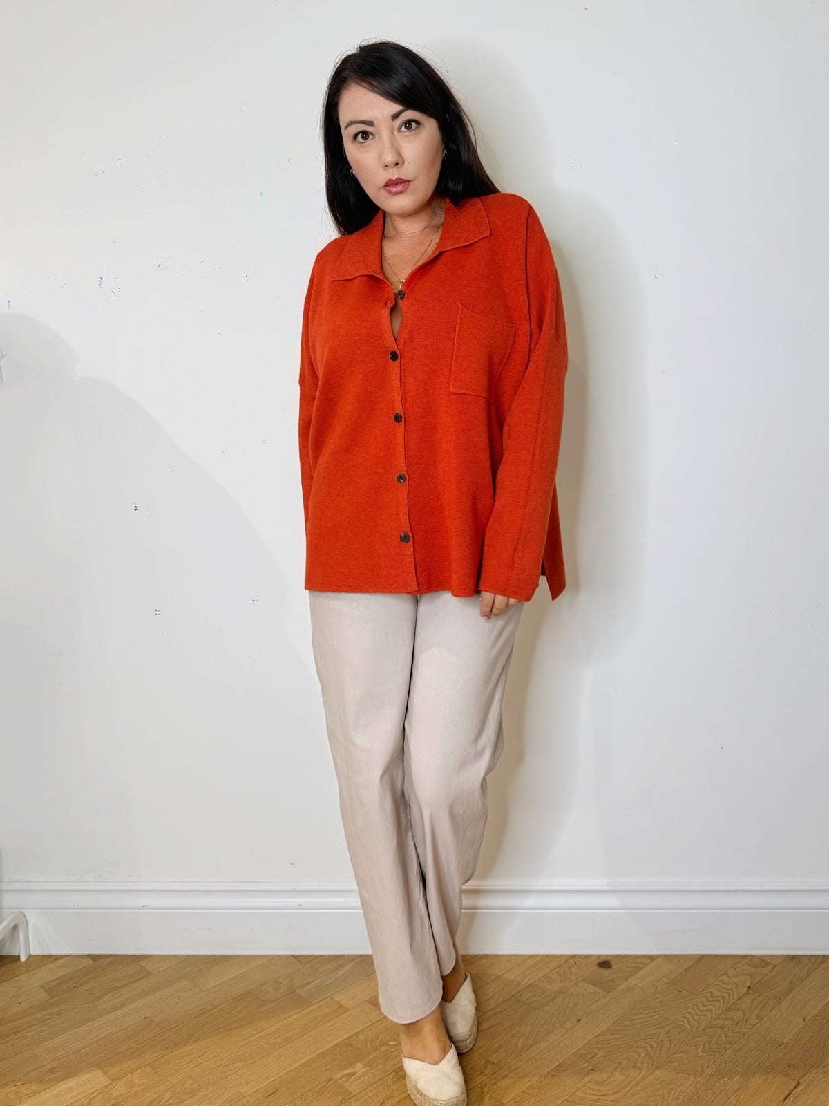 Camicia over in maglia arancio