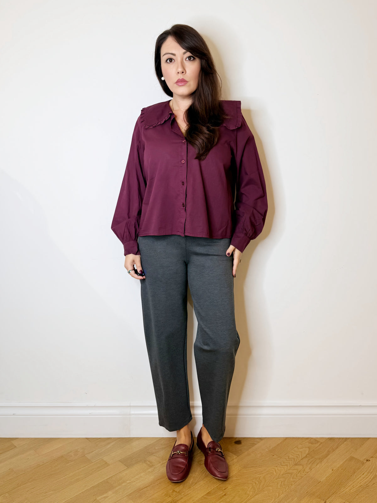 Camicia burgundy collo bon ton