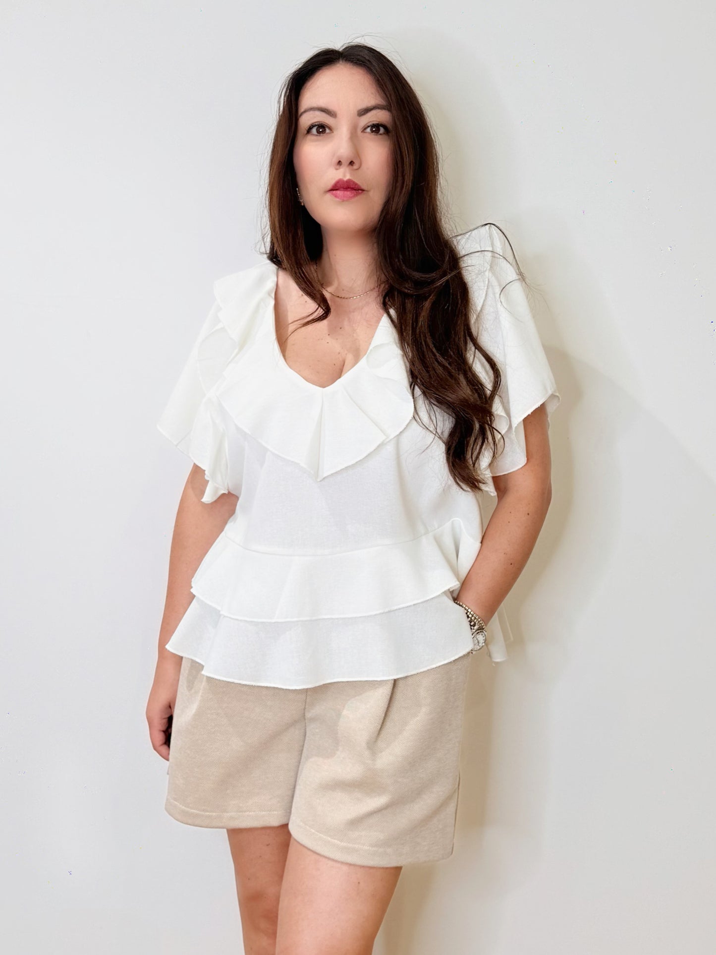 Blusa con volant 100% Lino