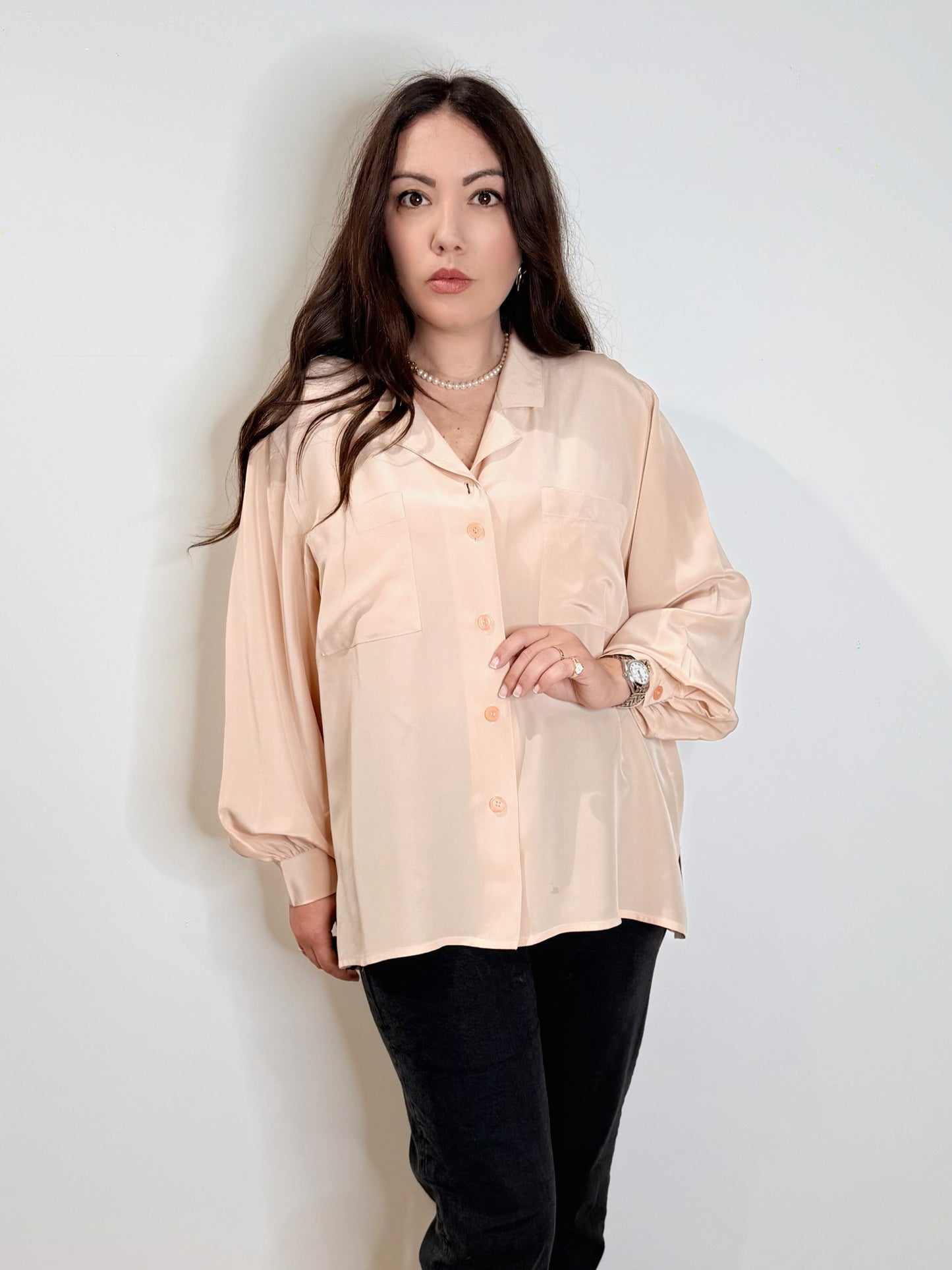 Camicia in pura seta rosa cipria