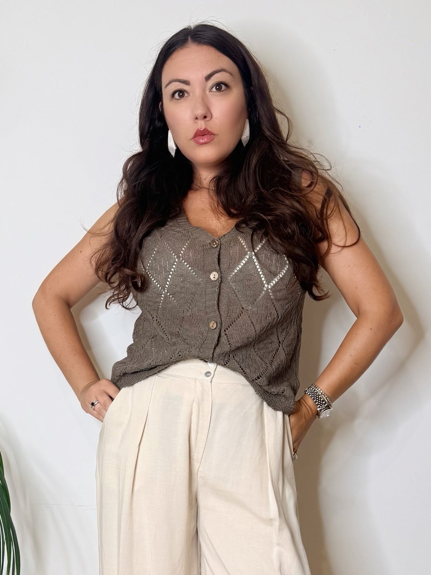 Gilet in maglia tortora