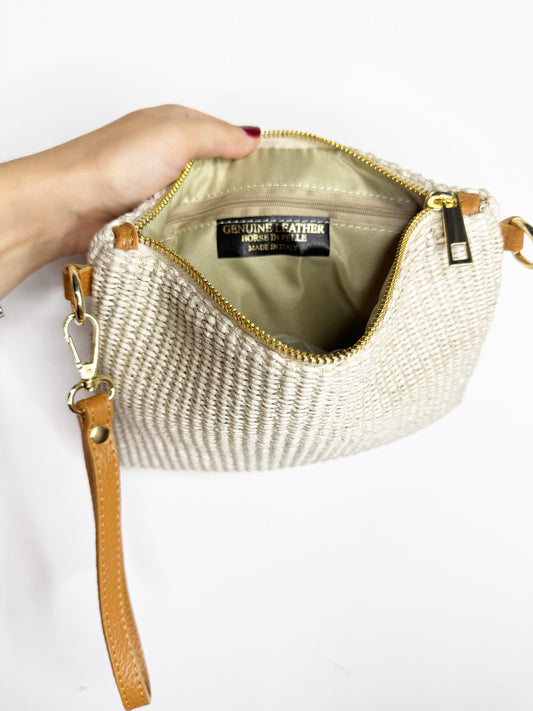 Pochette in pelle e juta