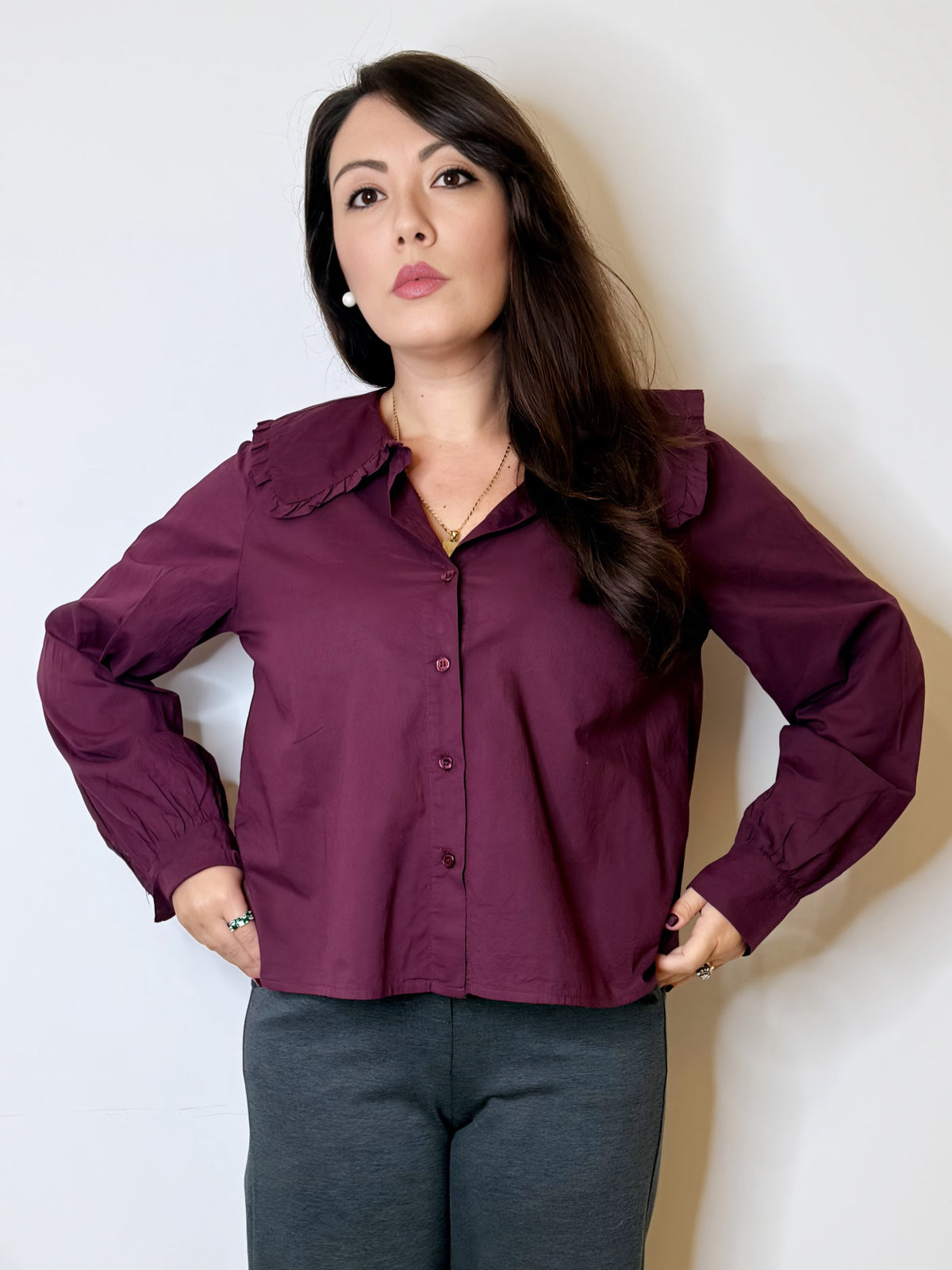 Camicia burgundy collo bon ton