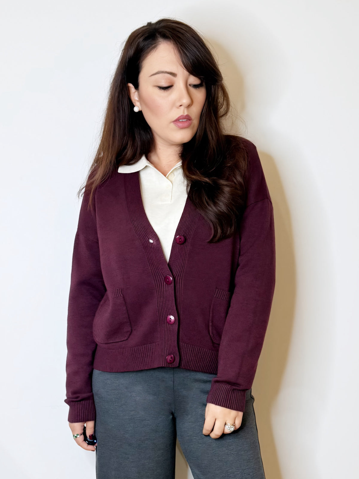 Cardigan bordeaux scollo a V