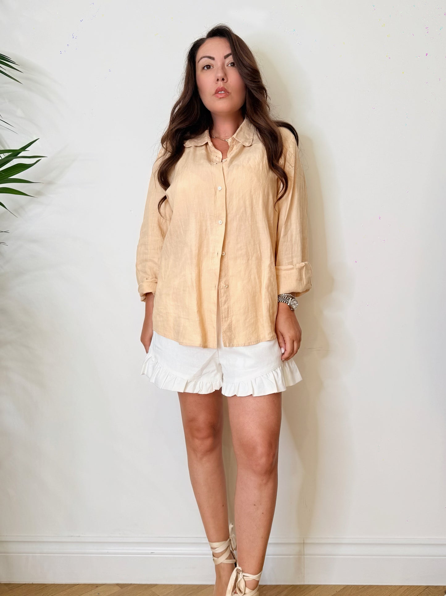 Camicia Vintage albicocca 100% Lino