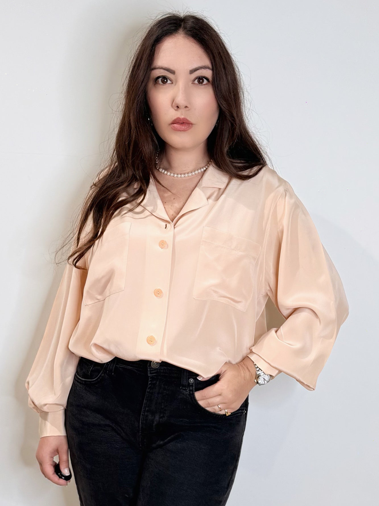 Camicia in pura seta rosa cipria
