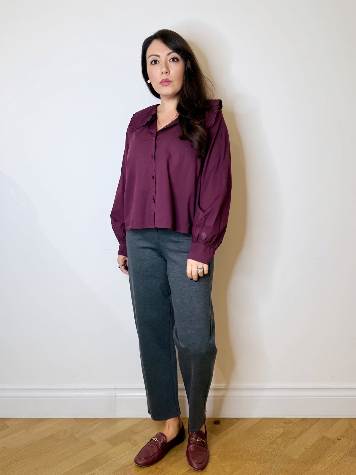 Camicia burgundy collo bon ton