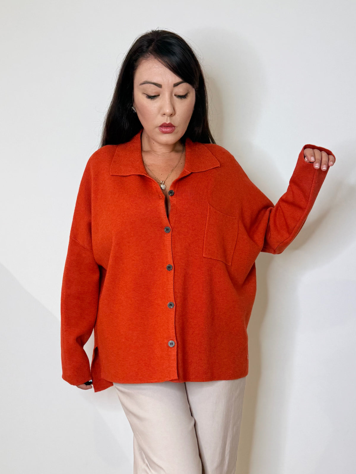 Camicia over in maglia arancio
